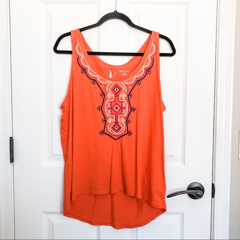 Merona Boho High-Low Embroidered Top Tee XL Target